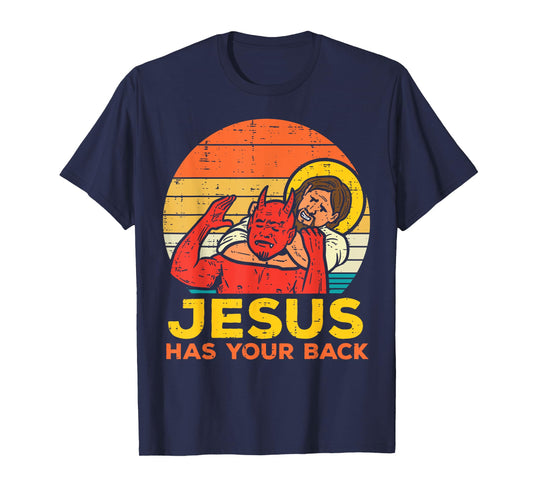 Jesus Has Your Back Jiu Jitsu Retro Christian Men Women Kids T-Shirt