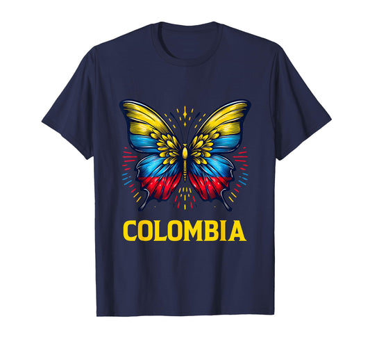 Vintage Colombia Beautiful Butterfly Country Colombian Flag T-Shirt