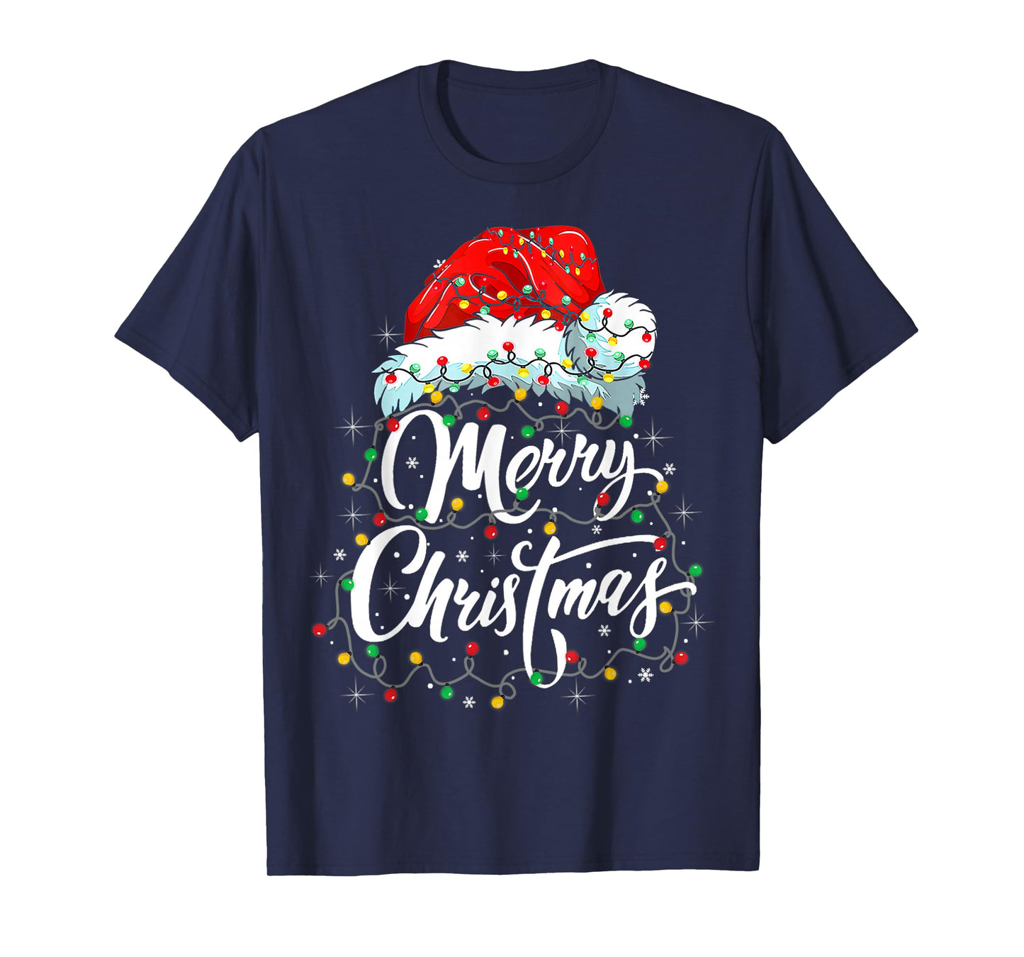 Merry Christmas Lights Santa Hat Xmas Family Matching Pajama T-Shirt
