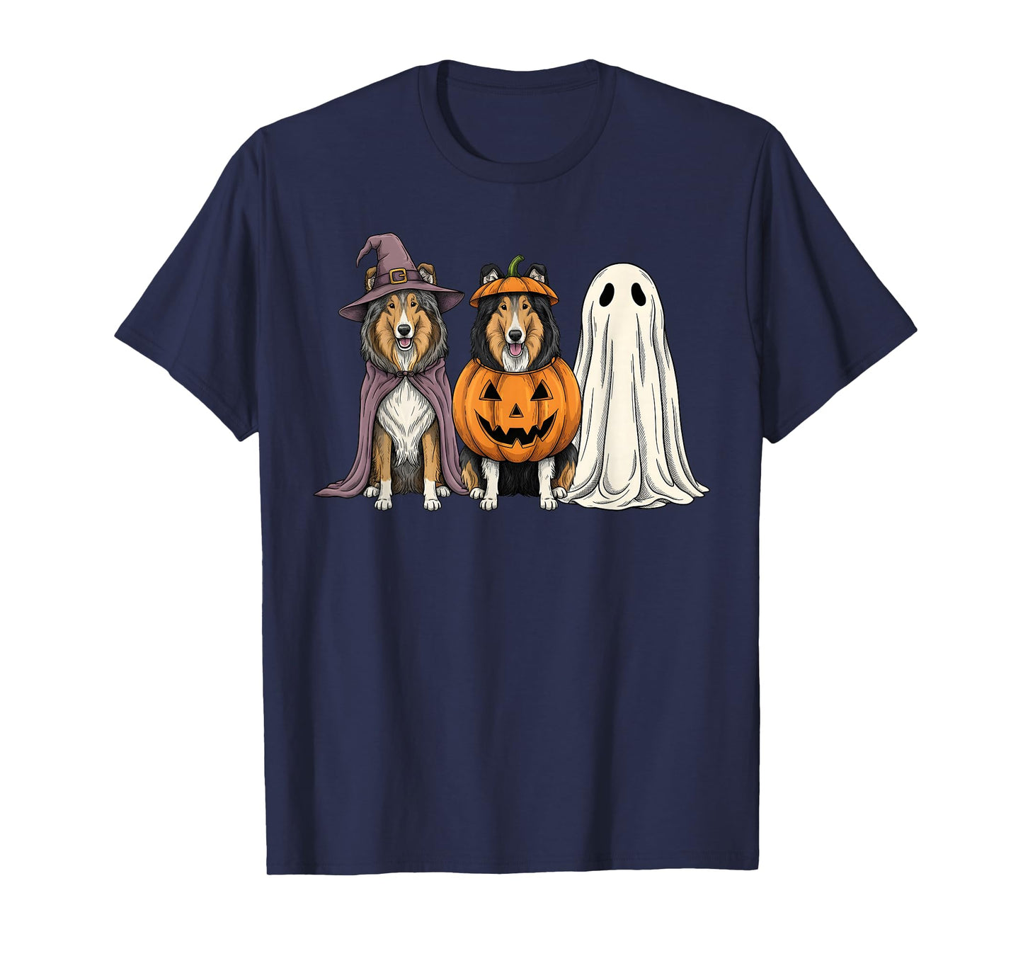 Spooky Ghost Rough Collie Pumpkin Halloween Dog Lover T-Shirt