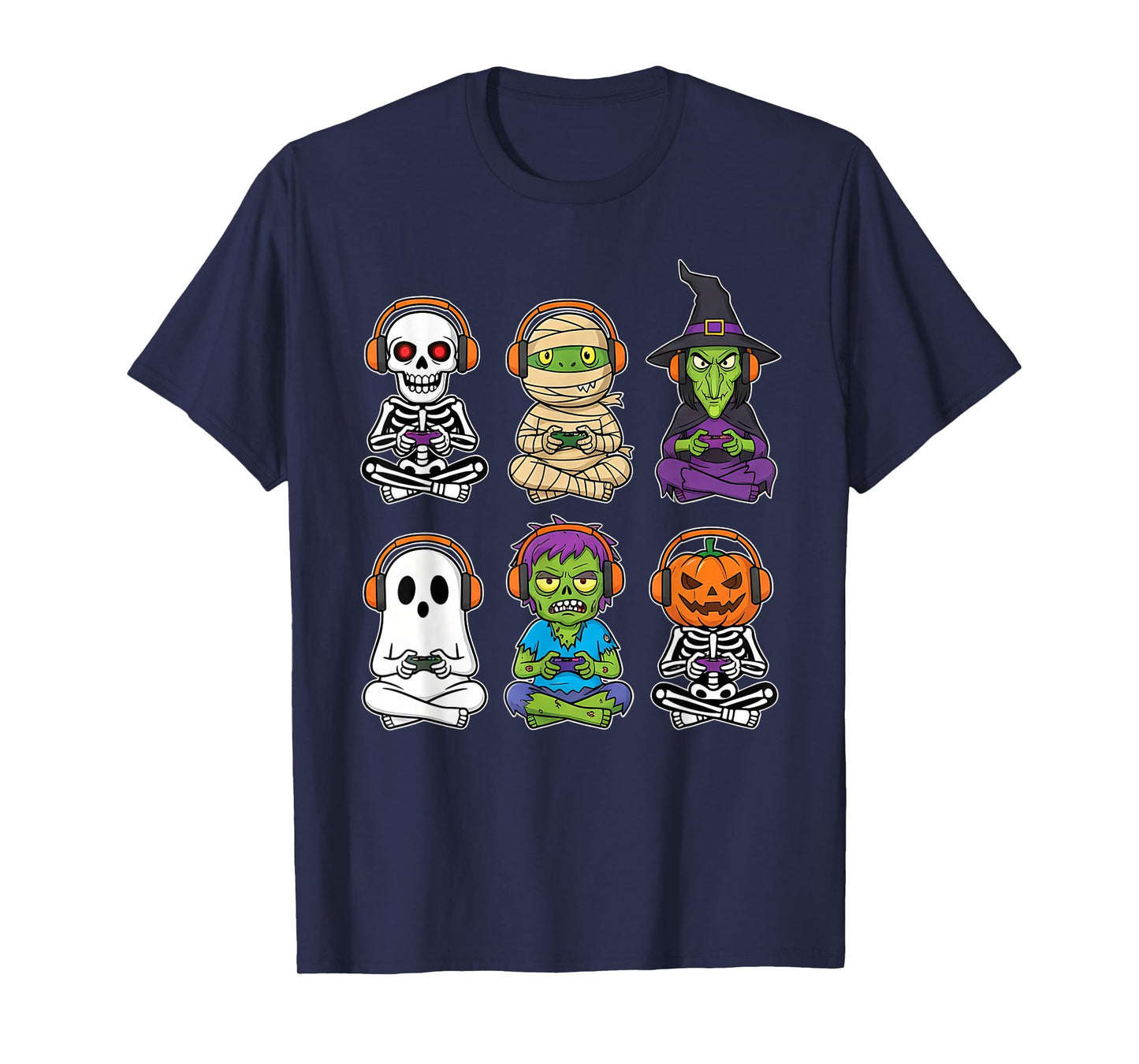 Halloween Gamer Dinosaur Skeleton Ghost Witch Pumpkin Trex T-Shirt