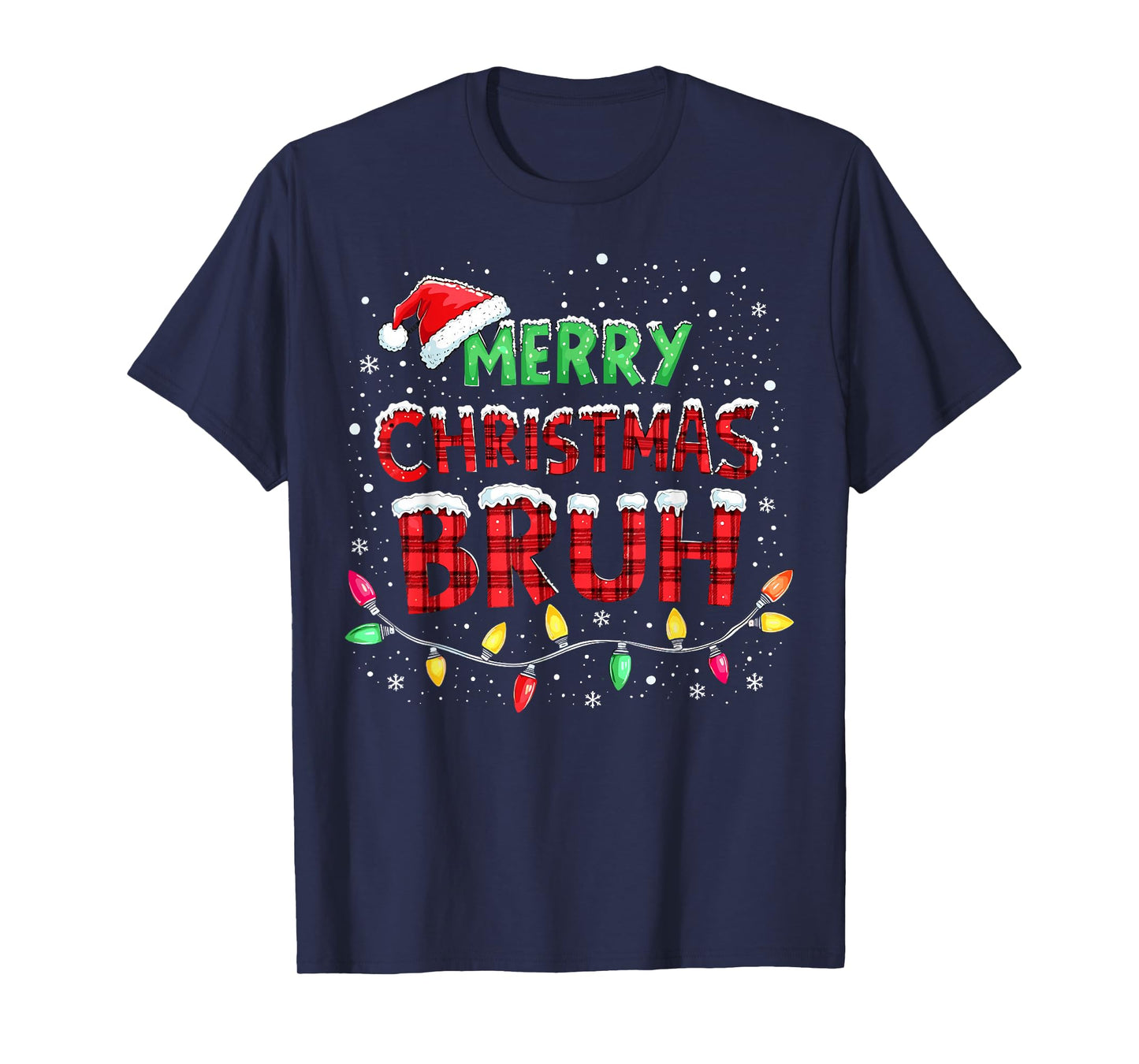 Funny Merry Christmas Bruh Xmas Lights Santa Hat Boys Kids T-Shirt