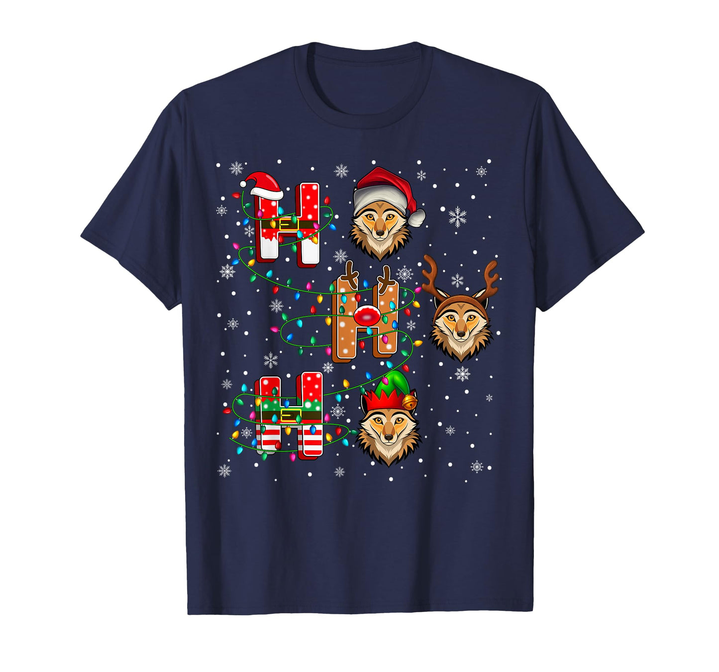 Ho Ho Ho Santa Reindeer Hat Elf Coyote Animal Christmas T-Shirt
