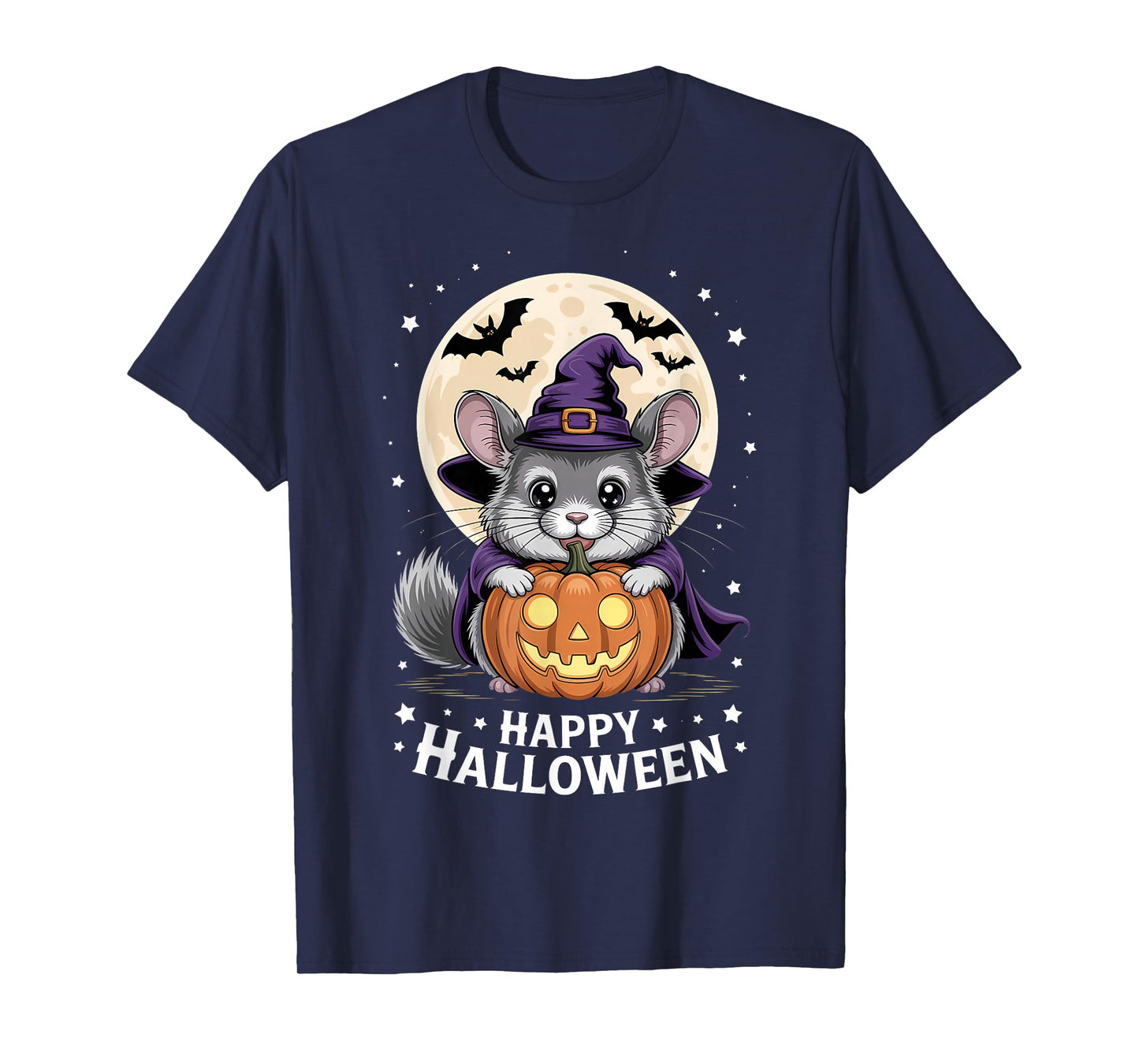 Halloween Chinchilla Witch Hat Pumpkin Spooky T-Shirt