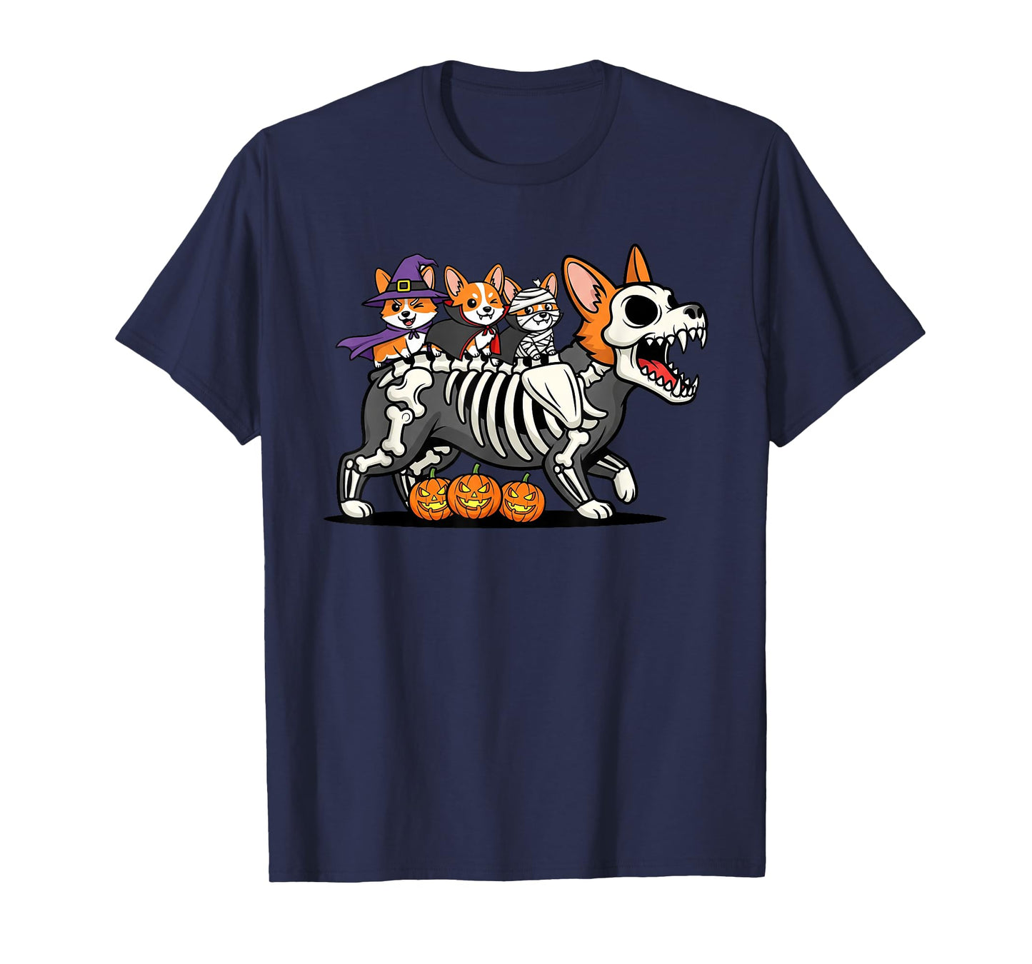 Funny Corgi Skeleton Mummy Witch Halloween Kids Mens Womens T-Shirt