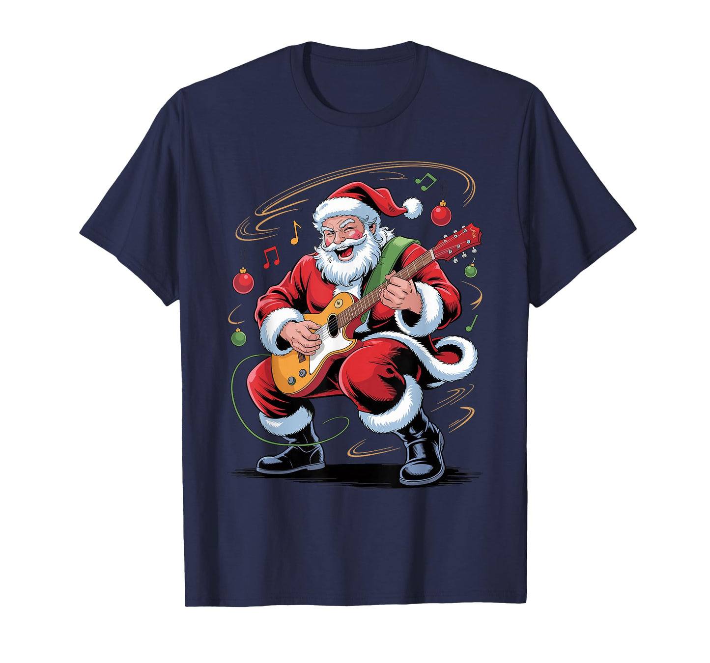 Santa Playing Guitar Funny Holiday Christmas Xmas Pajama T-Shirt
