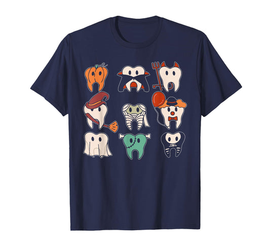 Funny Halloween Teeth Ghost Dentist Dental Squad Men Women T-Shirt
