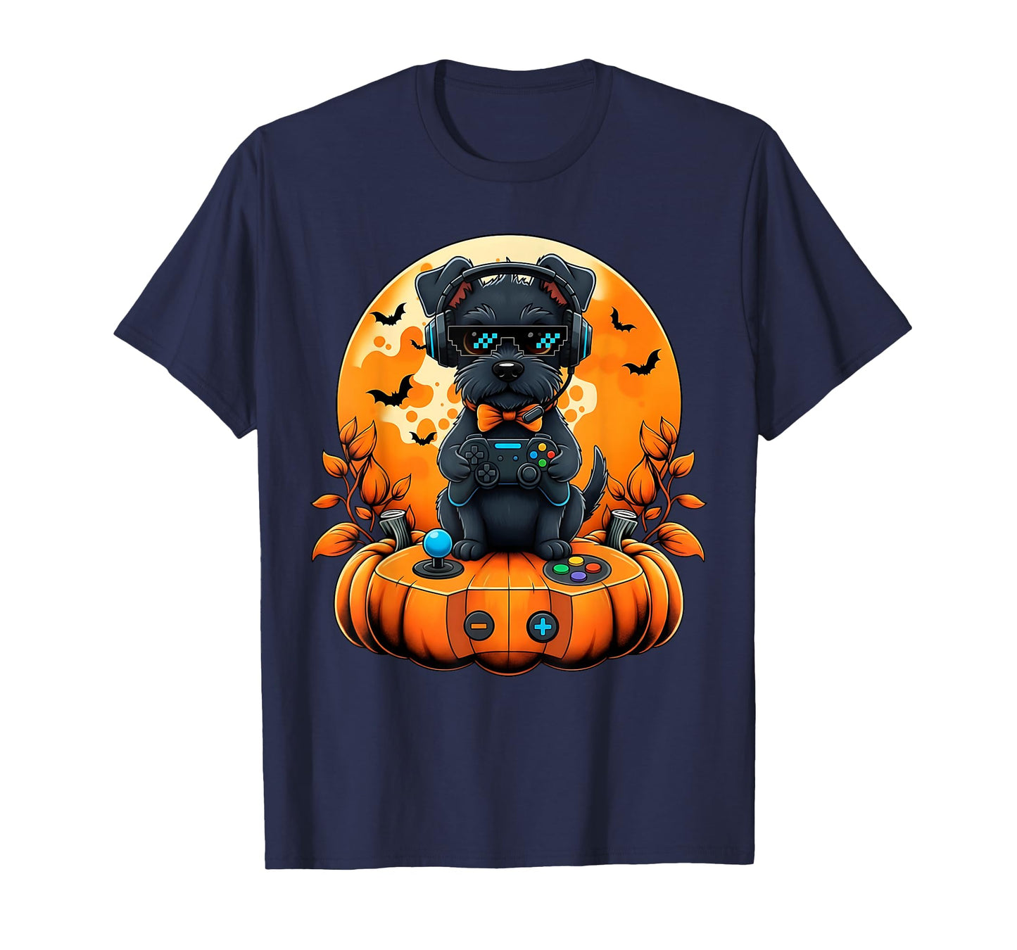 Retro Gamer Black Dog Pumpkin Halloween Fall Autumn Season T-Shirt