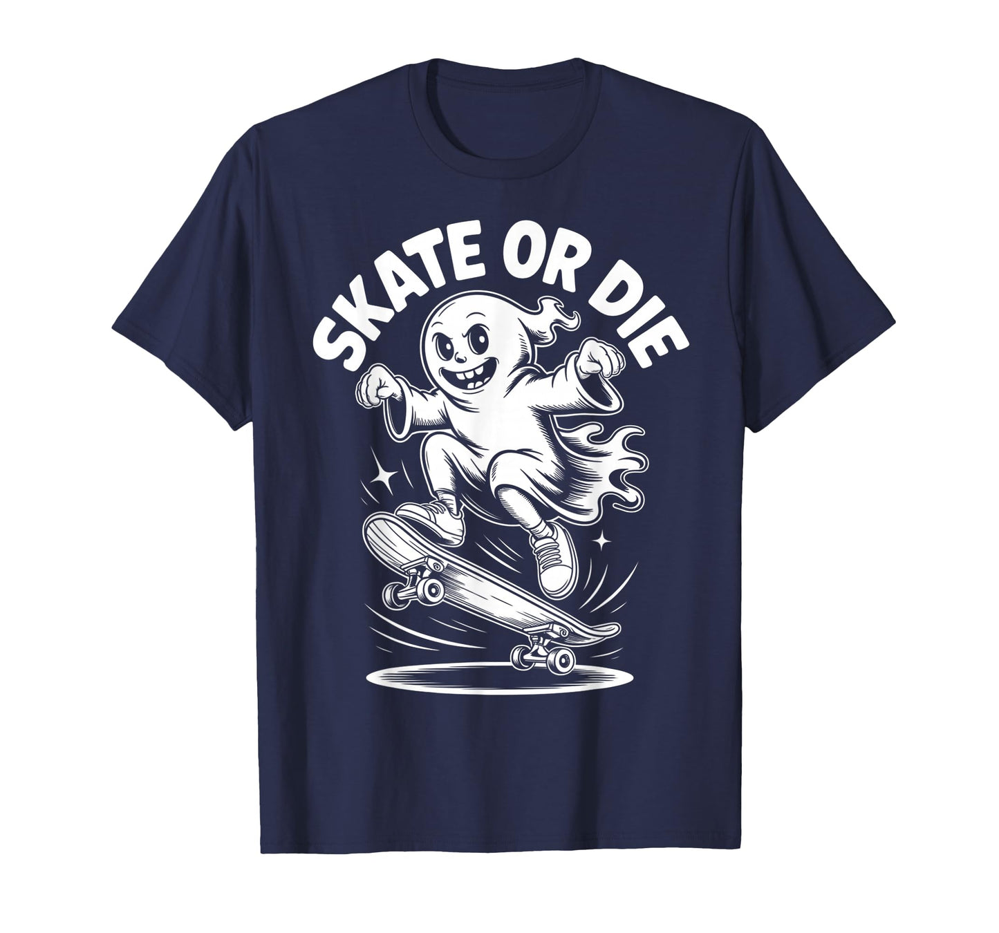 Funny Ghost On Skateboard Retro Halloween Costume Kids Boys T-Shirt