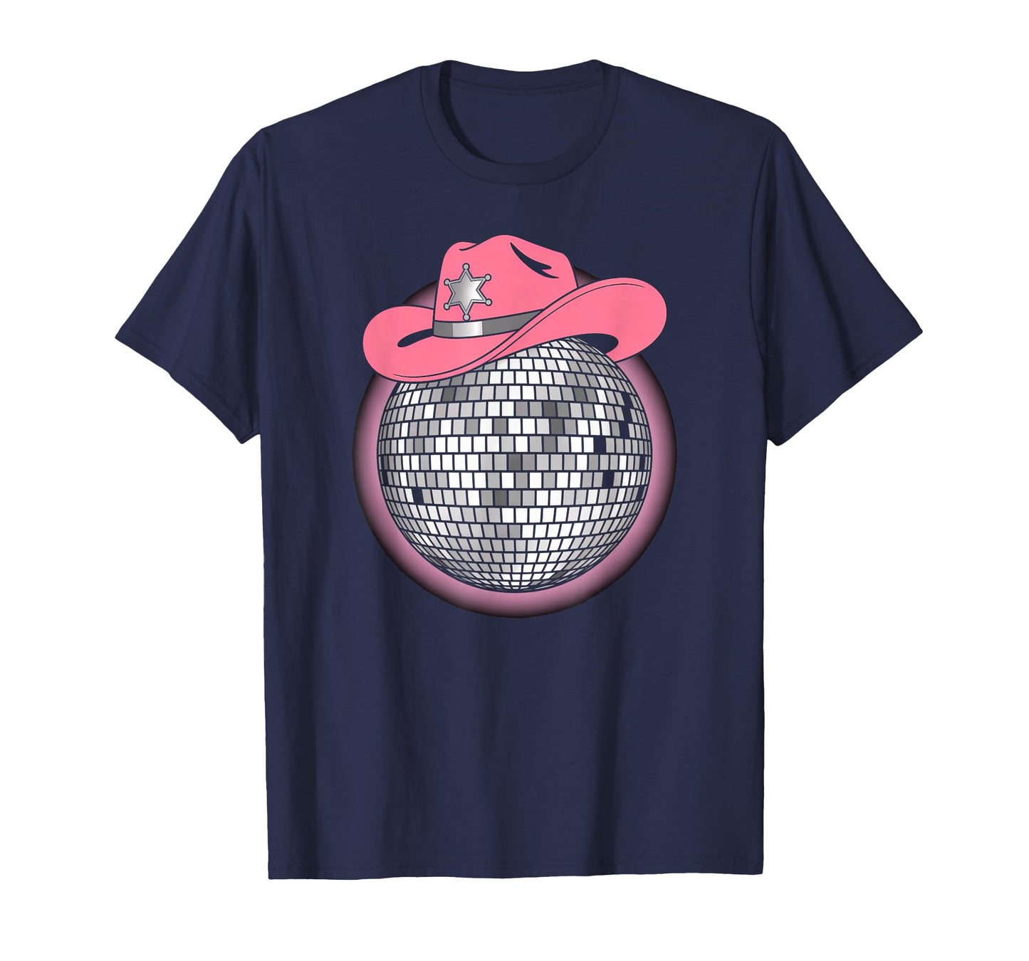 disco ball vintage pink cowboy hat discoball party woman T-Shirt