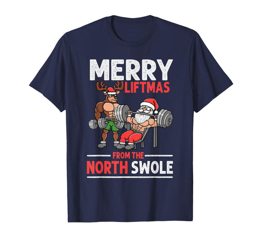 Merry Liftmas from North Swole Muscle Santa Weightlifting T-Shirt