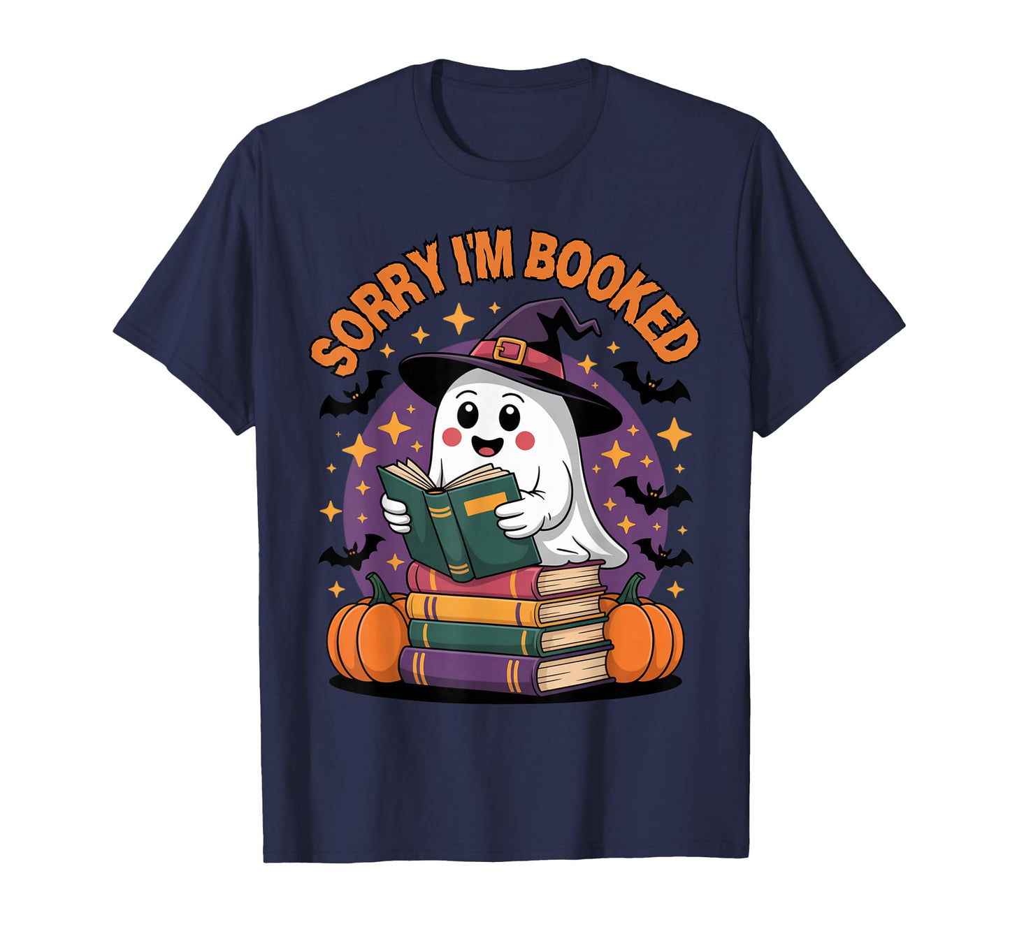 Funny Sorry I’m Booked Cute Halloween Ghost Reading Book T-Shirt