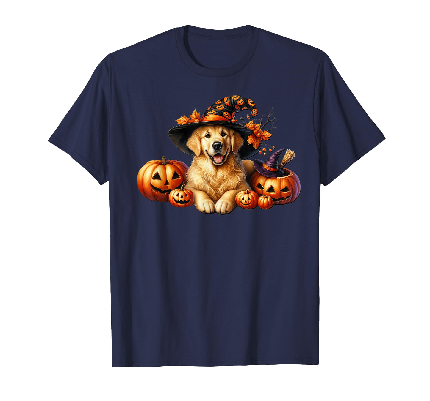 Golden Retriever Halloween Pumpkin Graphic for Witch Mom T-Shirt