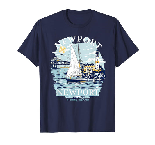 Vintage Newport Rhode Island Sunset Coastal Cityscape T-Shirt