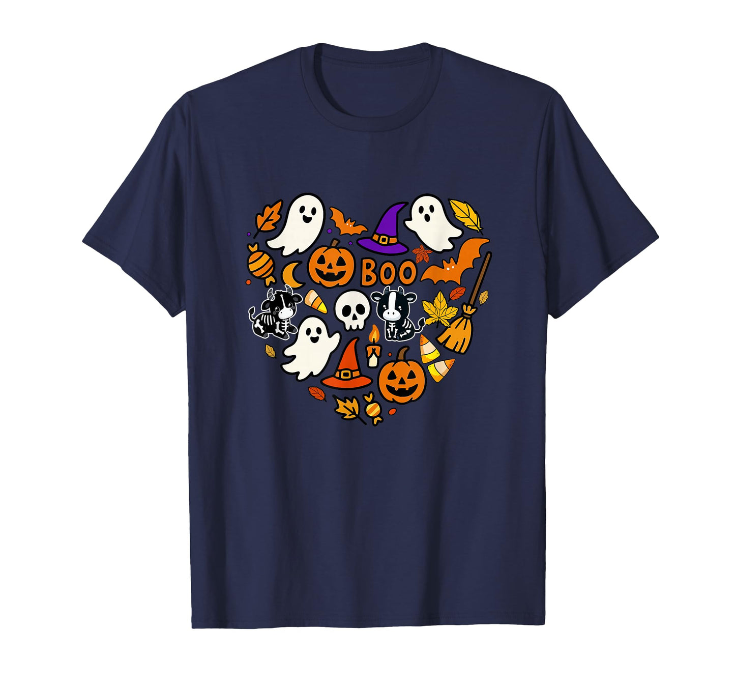 Group Cows Boo Ghosts Candy Corns Halloween Heart Shape T-Shirt