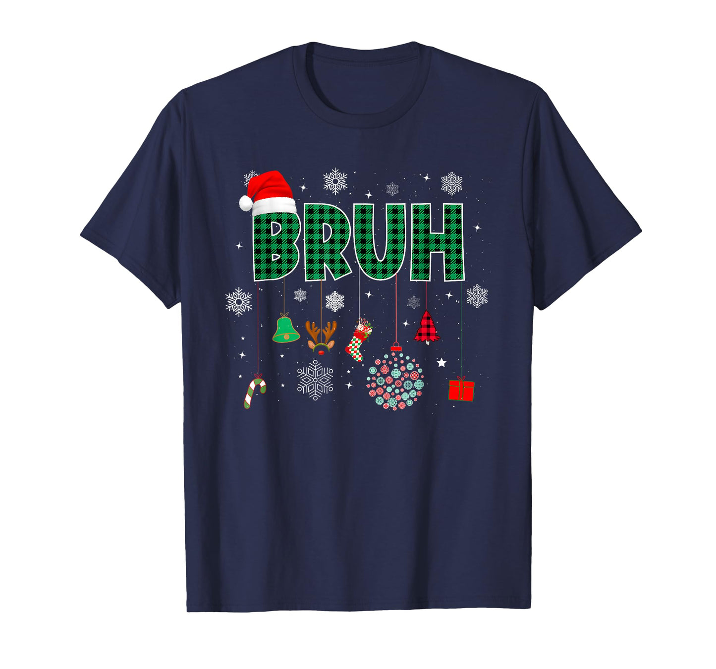 Bruh Funny Christmas Red Plaid Teens Boys Kids Xmas Pajamas T-Shirt