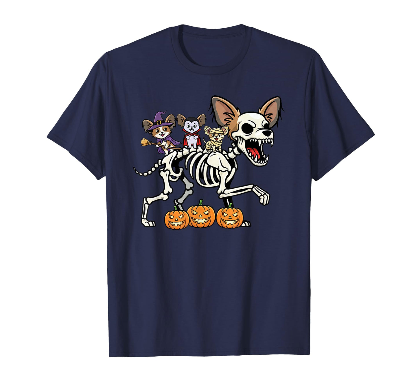 Papillon Dog Skeleton Mummy Witch Halloween Kids Mens Womens T-Shirt