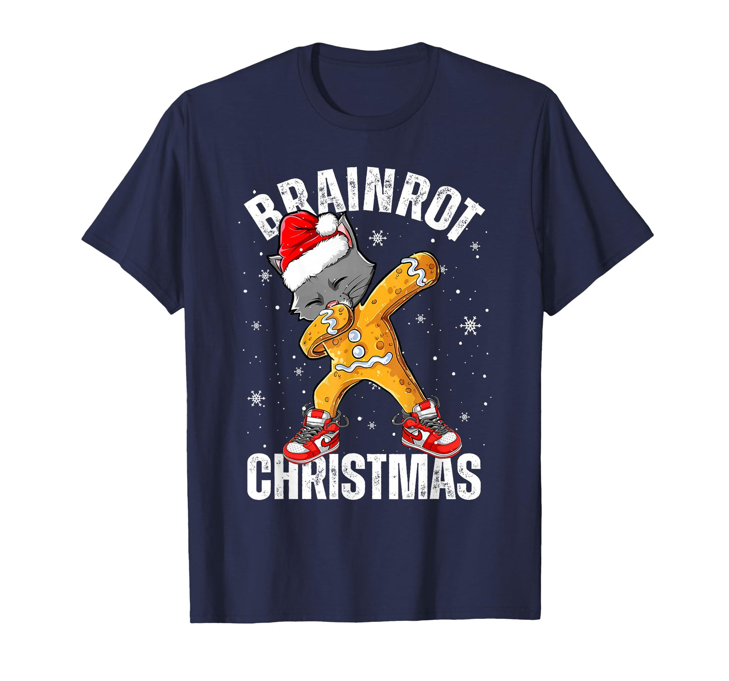 Brainrot Christmas Dabbing Gingerbread Cat Snowflake Holiday T-Shirt