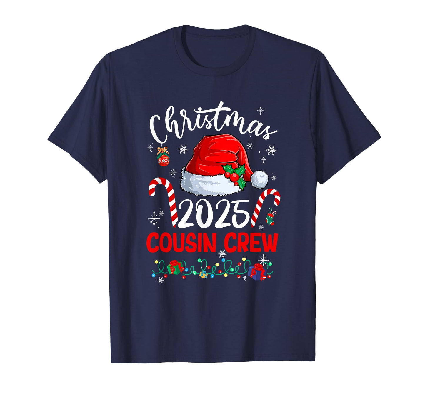 Christmas 2025 Cousin Crew Santa Hat Men Women Kids T-Shirt