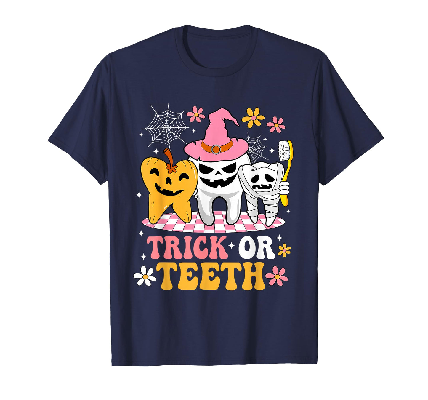 Trick Or Teeth Tooth Pumpkin Witch Hat Dental Halloween T-Shirt
