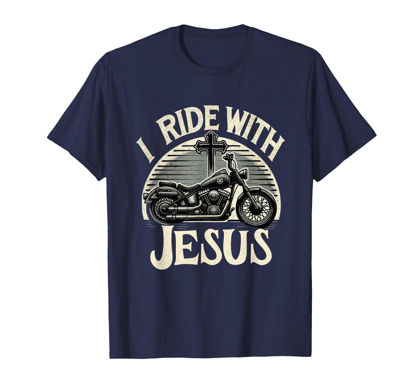 Faithful Flair I Ride With Jesus Motorcycle Christian T-Shirt, Small, Black