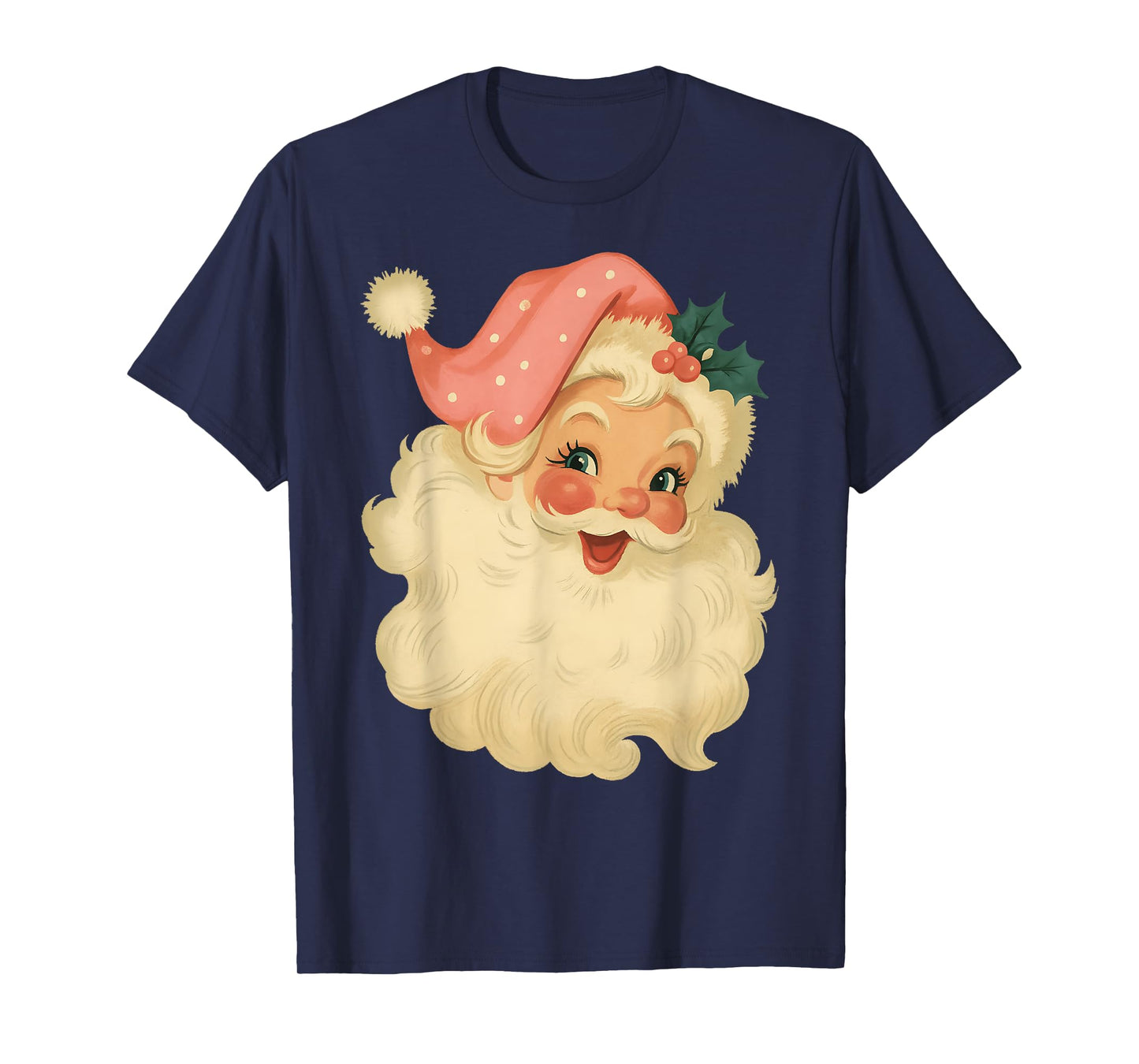 Pink Santa Claus Christmas Face Old Xmas Vintage Girl Women T-Shirt