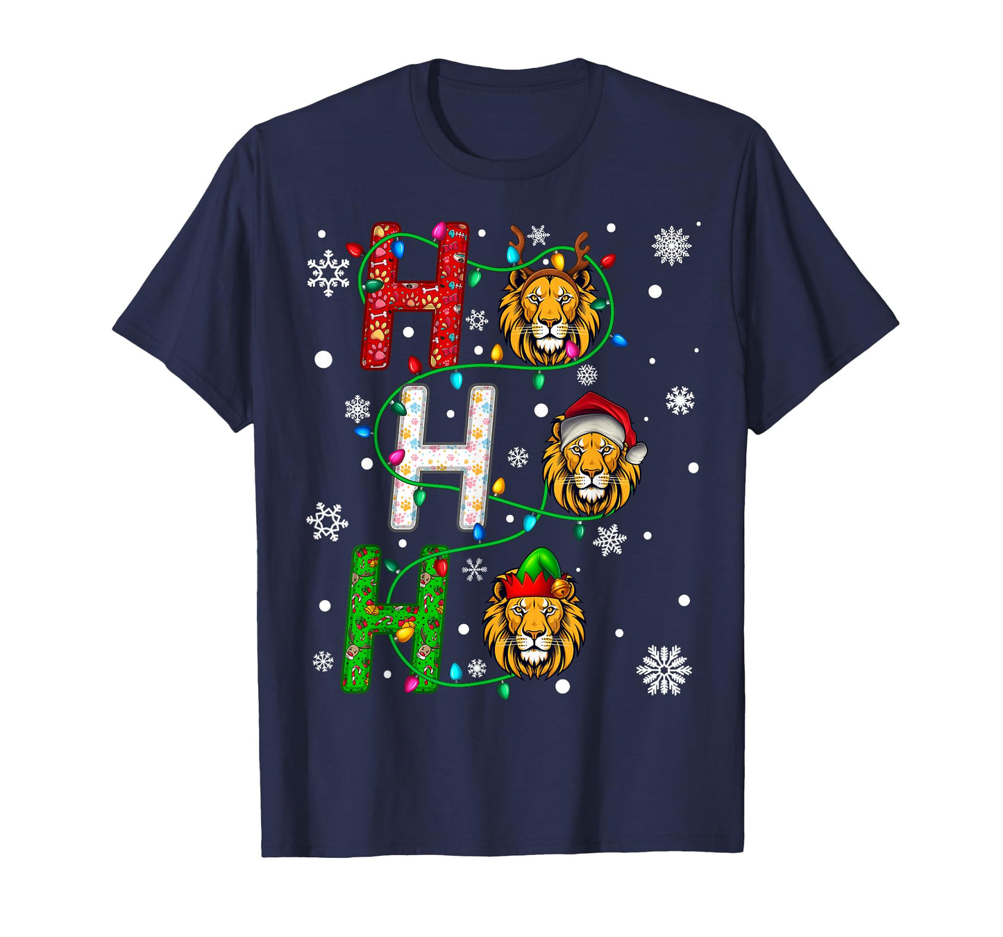 Matching Christmas Santa Hat Ho Ho Ho Lion Animal Xmas T-Shirt
