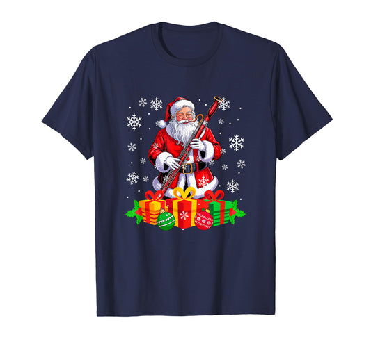 Santa Playing Bassoon Instrument Colorful Christmas Boxes T-Shirt