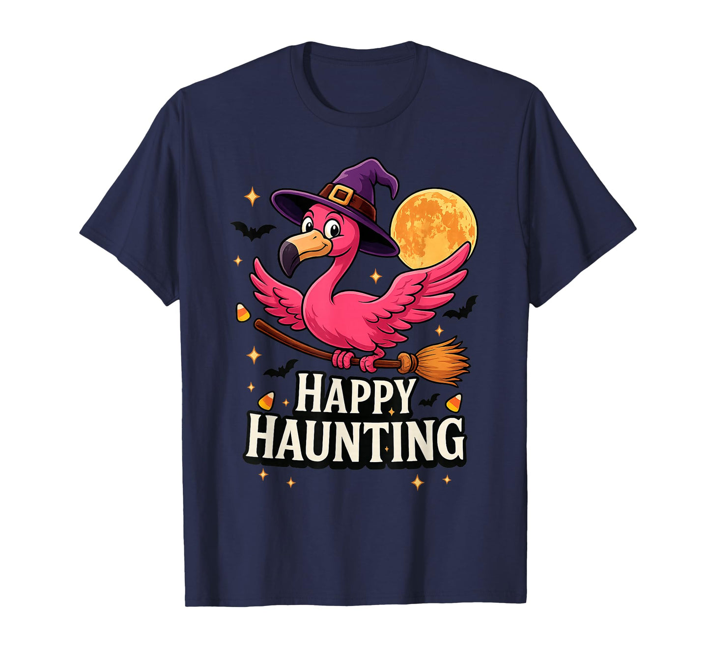 Halloween Pink Flamingo Witch Happy Haunting Women Kids Girl T-Shirt