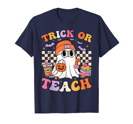 Teacher Halloween Trick Or Teach Cute Ghost Coffee Pumpkins T-Shirt
