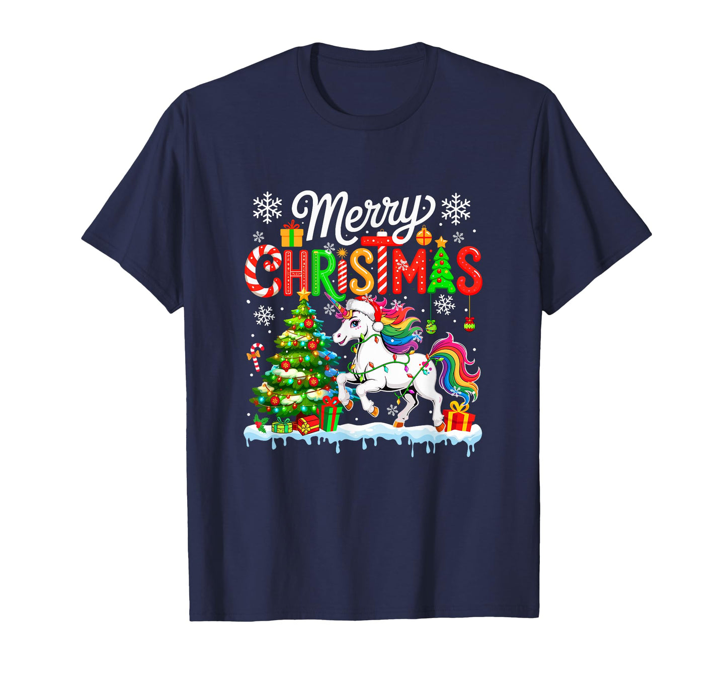 Merry Christmas Santa Unicorn Colorful Costume Kids Toddler T-Shirt