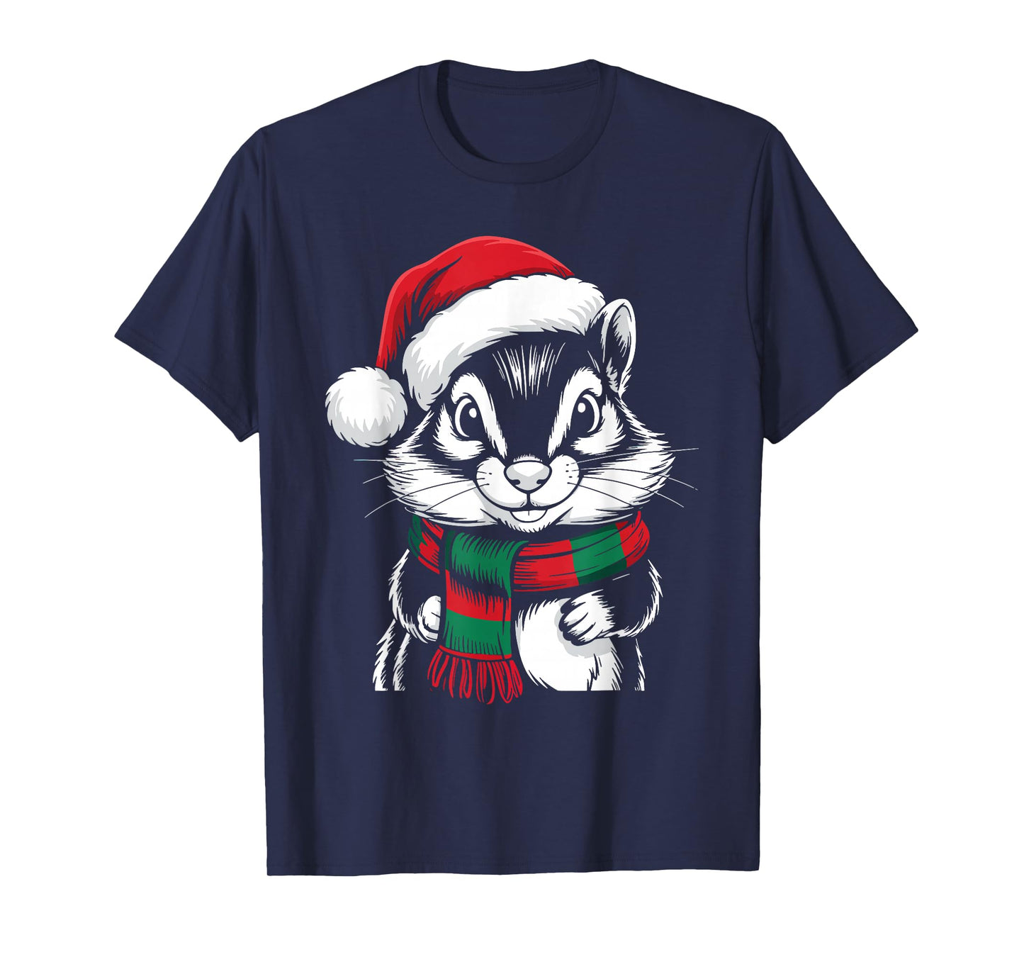 Chipmunk Xmas Santa Hat Scarf Christmas Costume T-Shirt