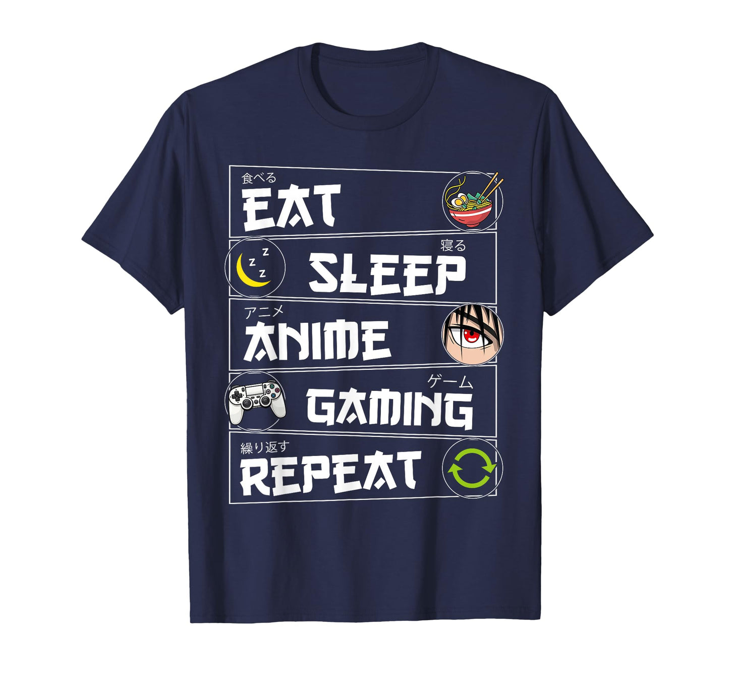 Eat Sleep Anime Gaming Repeat Kawaii Otaku Gamer Anime Manga T-Shirt