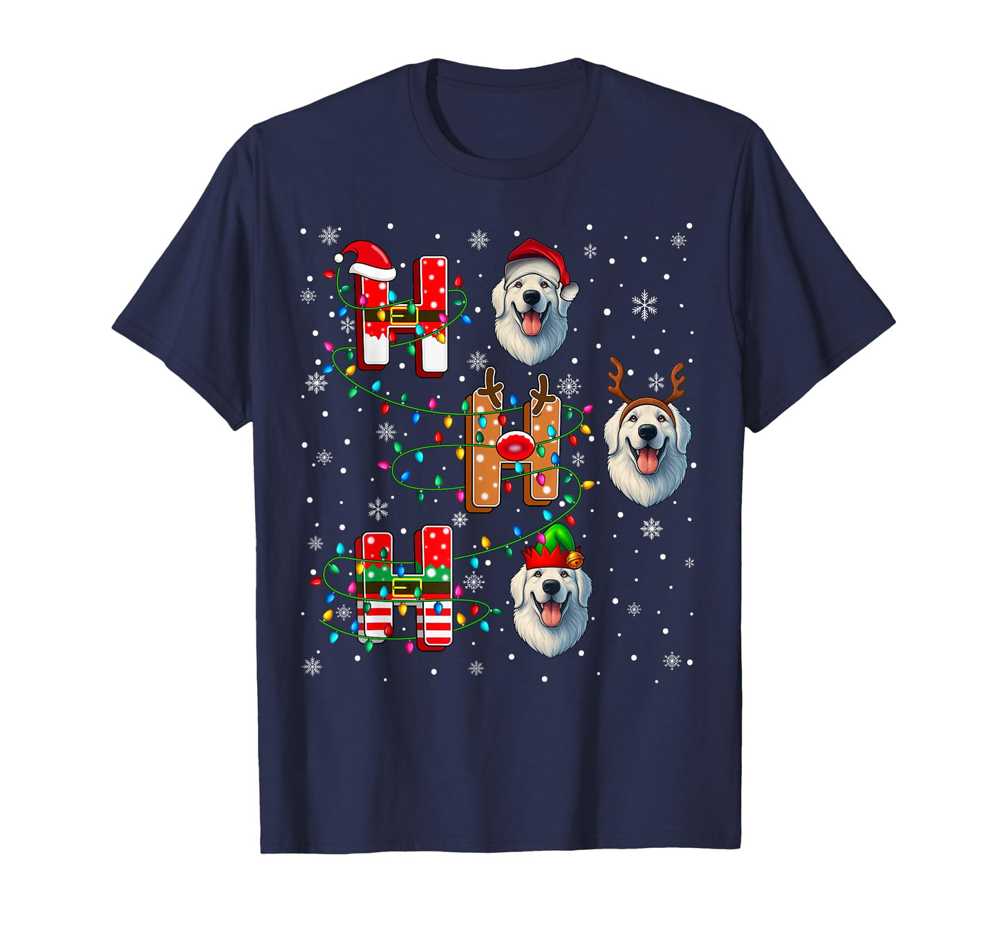 Ho Ho Ho Santa Reindeer Elf Matching Great Pyrenees Dog Xmas T-Shirt