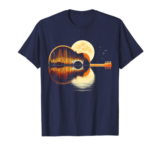 Guitar Nature Moon Retro Guitarist Acoustic T-Shirt
