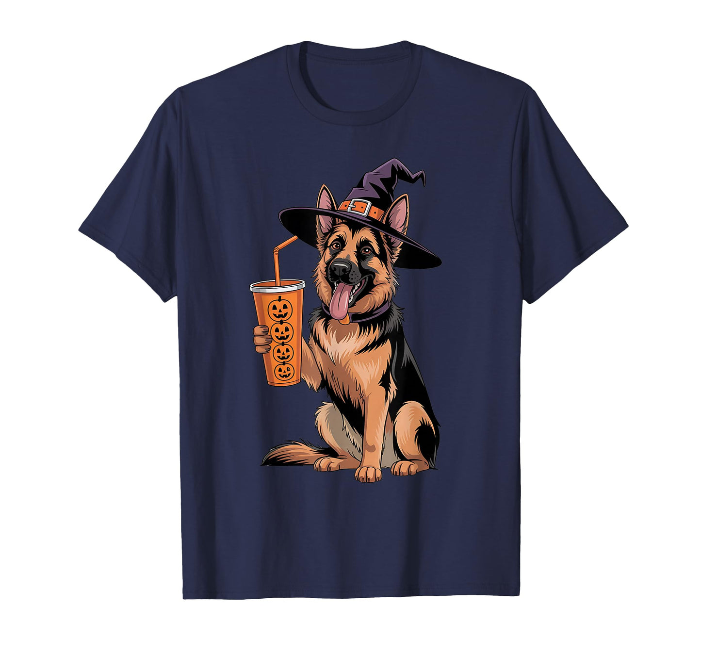 German Shepherd Witch Dog Funny Halloween Pumpkin Drink Tee T-Shirt