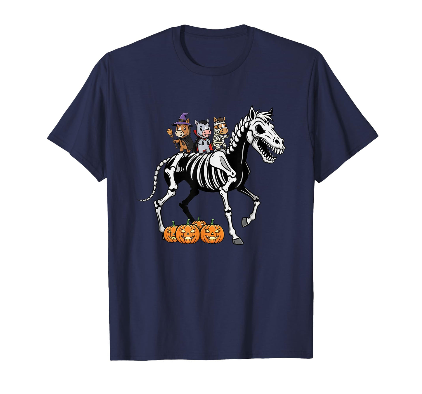 Funny Horse Skeleton Mummy Witch Halloween Kids Mens Womens T-Shirt