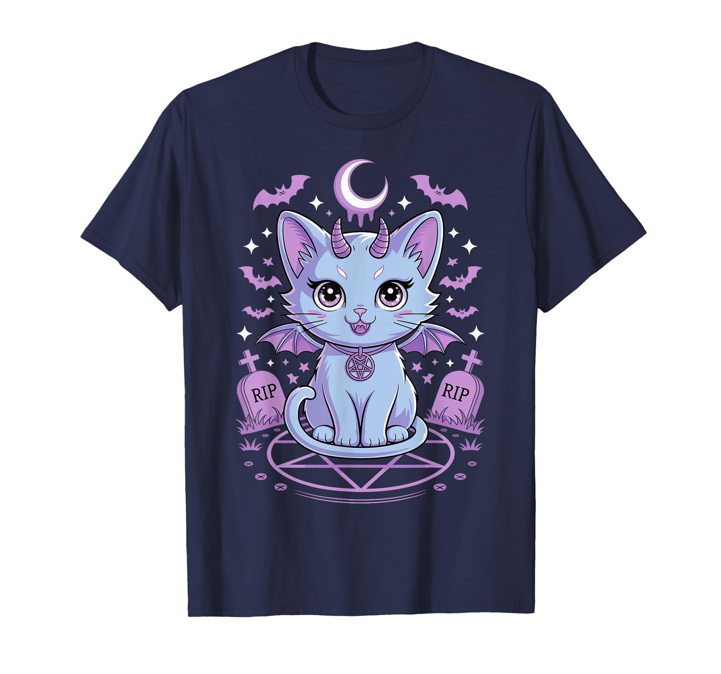 Kawaii Pastel Goth Demon Cat Spooky Occult Graveyard T-Shirt