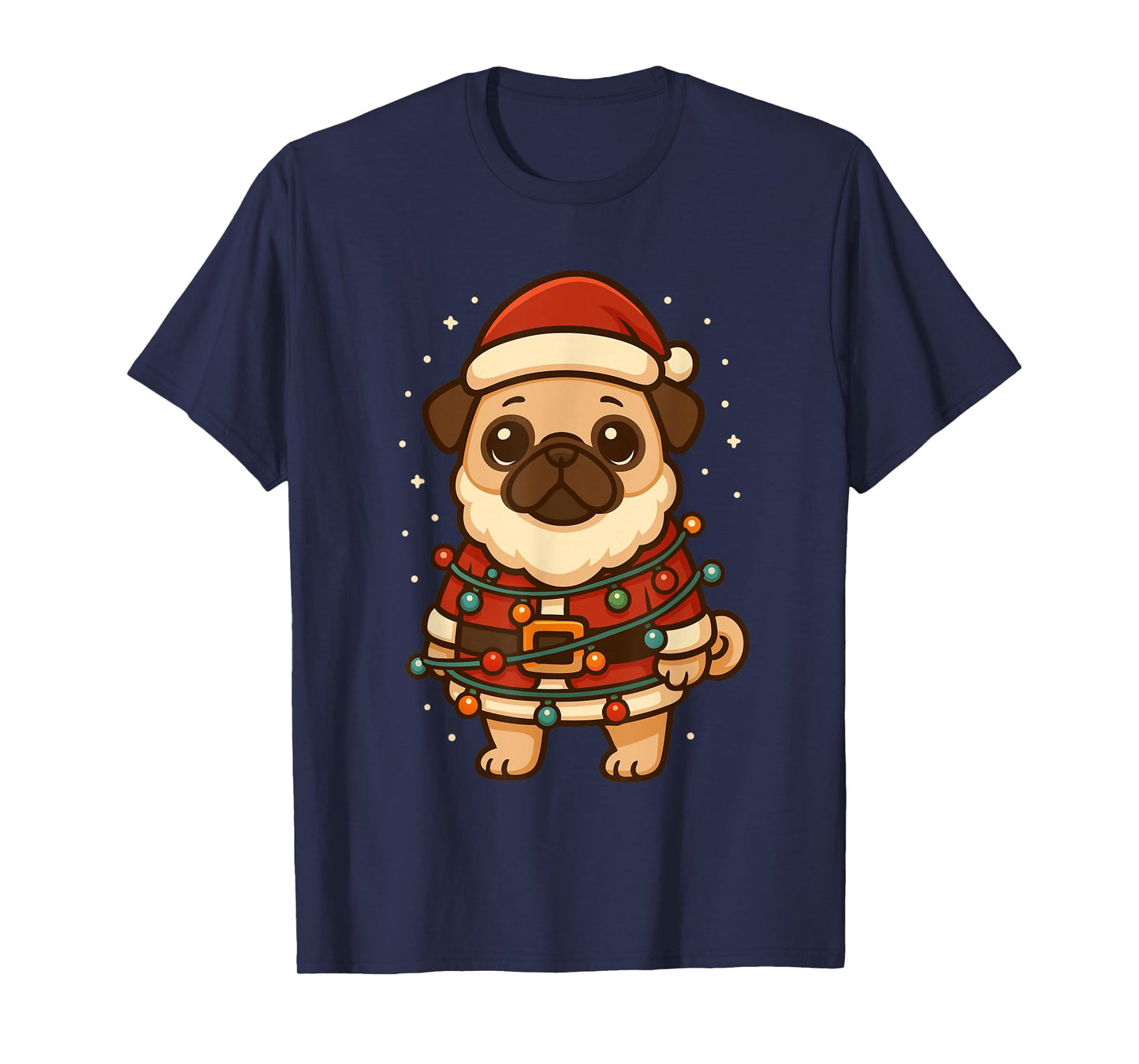 Funny Santa Pug Wrapped in Christmas Lights T-Shirt
