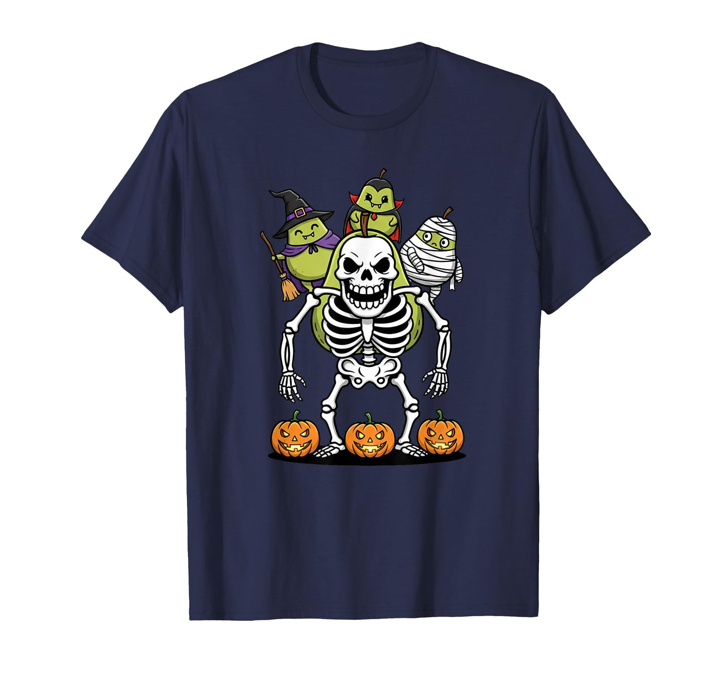 Funny Pear Skeleton Mummy Witch Halloween Kids Mens Womens T-Shirt