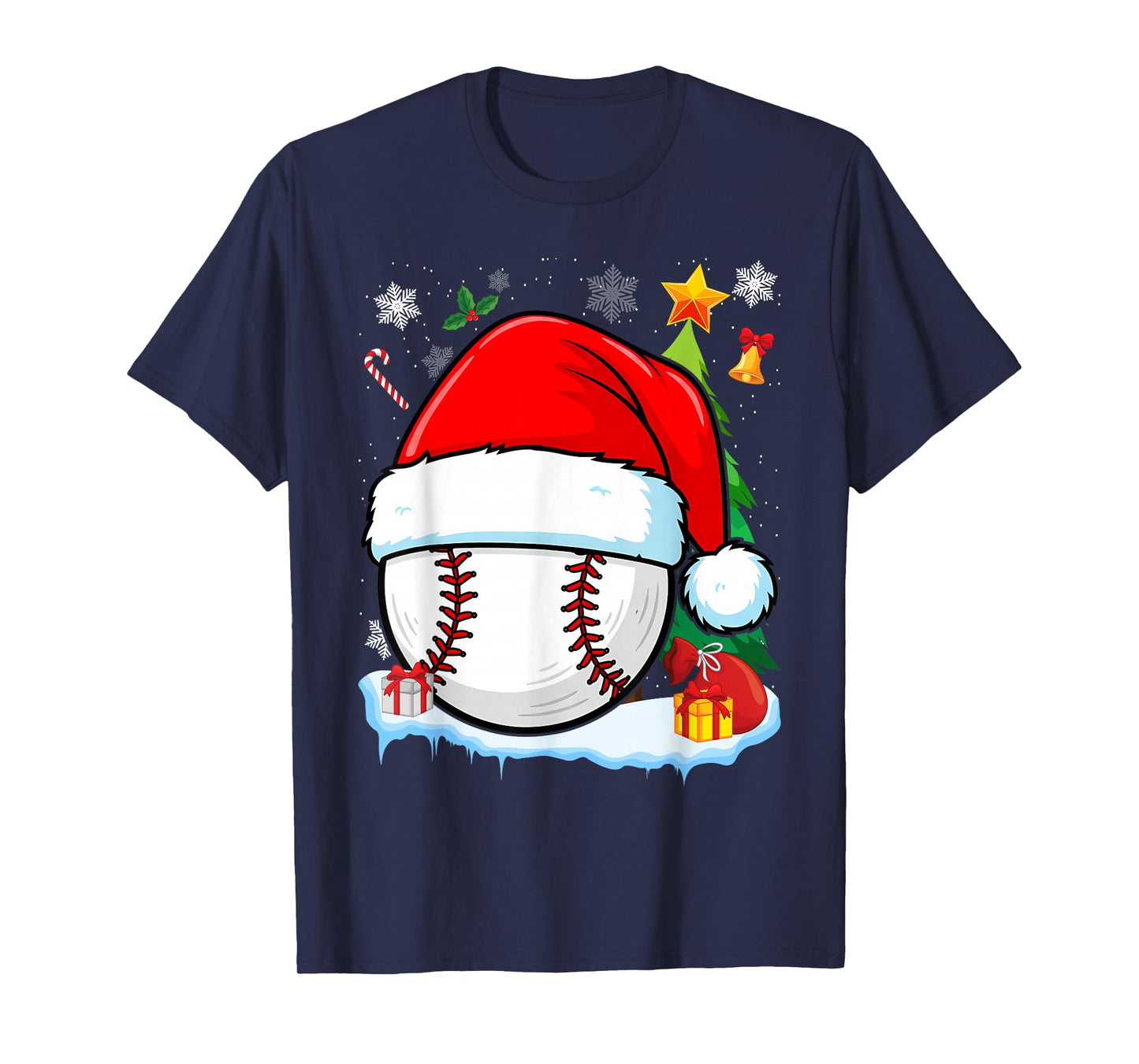 Baseball Christmas Funny Santa Hat Men Women Kids Boys T-Shirt