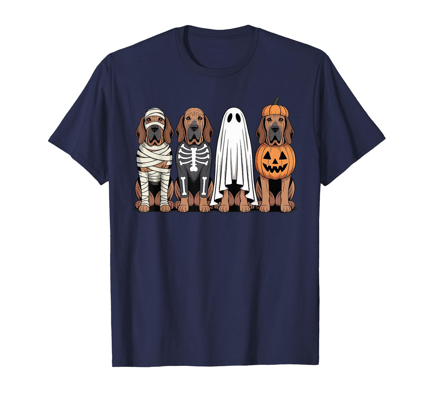 Spooky Ghost Bloodhound Pumpkin Halloween Dog Skeleton T-Shirt
