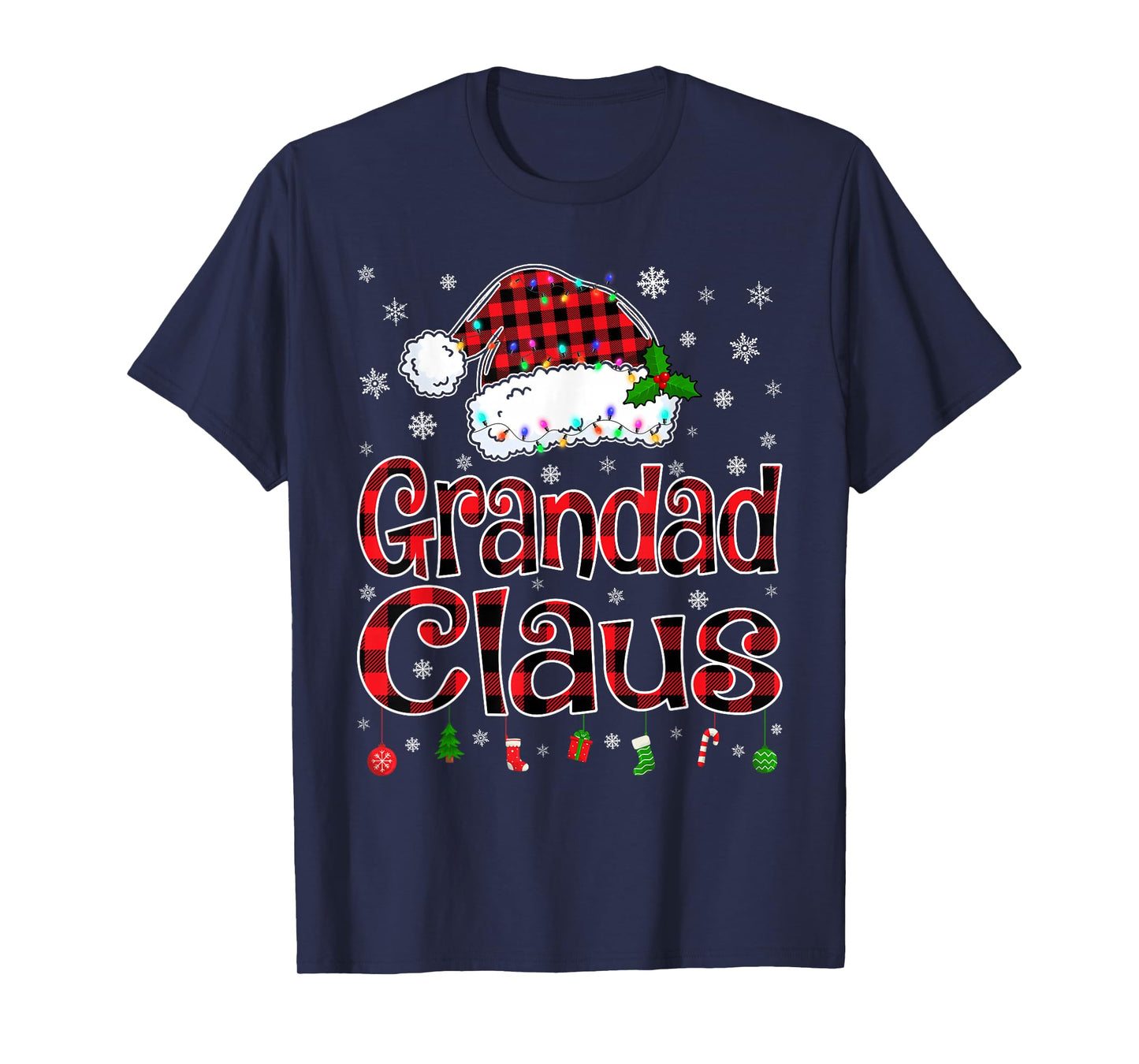 Grandad Claus Christmas Lights Xmas Pajama Matching Family T-Shirt