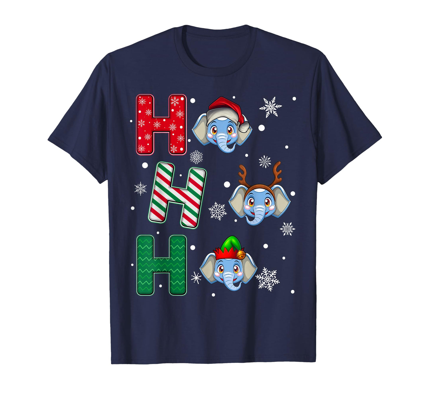 Ho Ho Ho Elephant Animal Matching Santa Elf Xmas T-Shirt