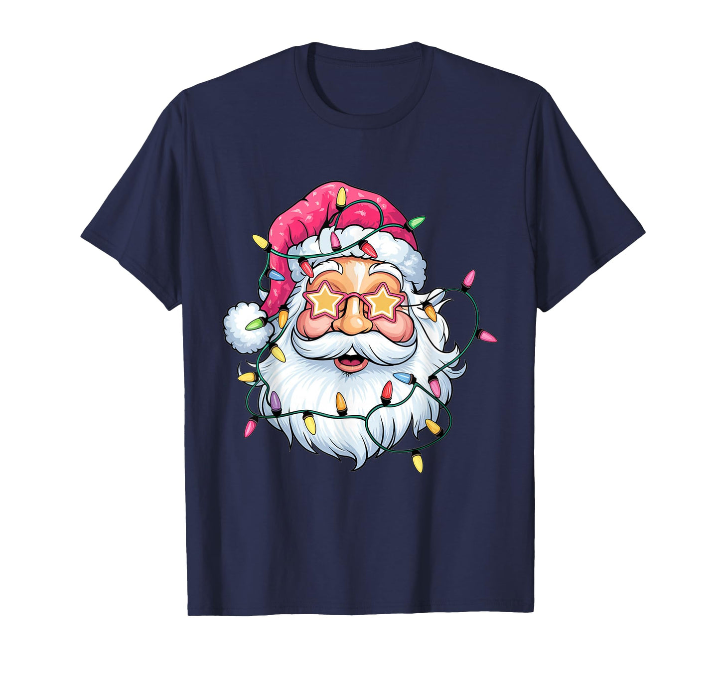 Cute Pink Santa Claus Lights Funny Christmas Holiday Xmas T-Shirt