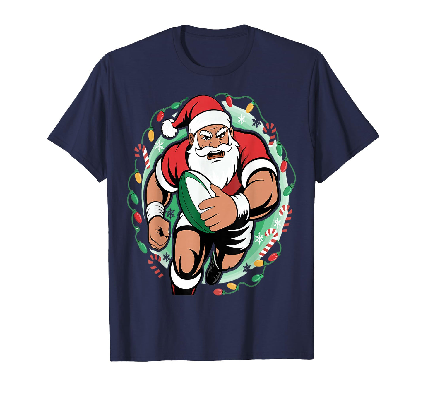 Funny Santa Claus Playing Rugby Christmas Sports T-Shirt