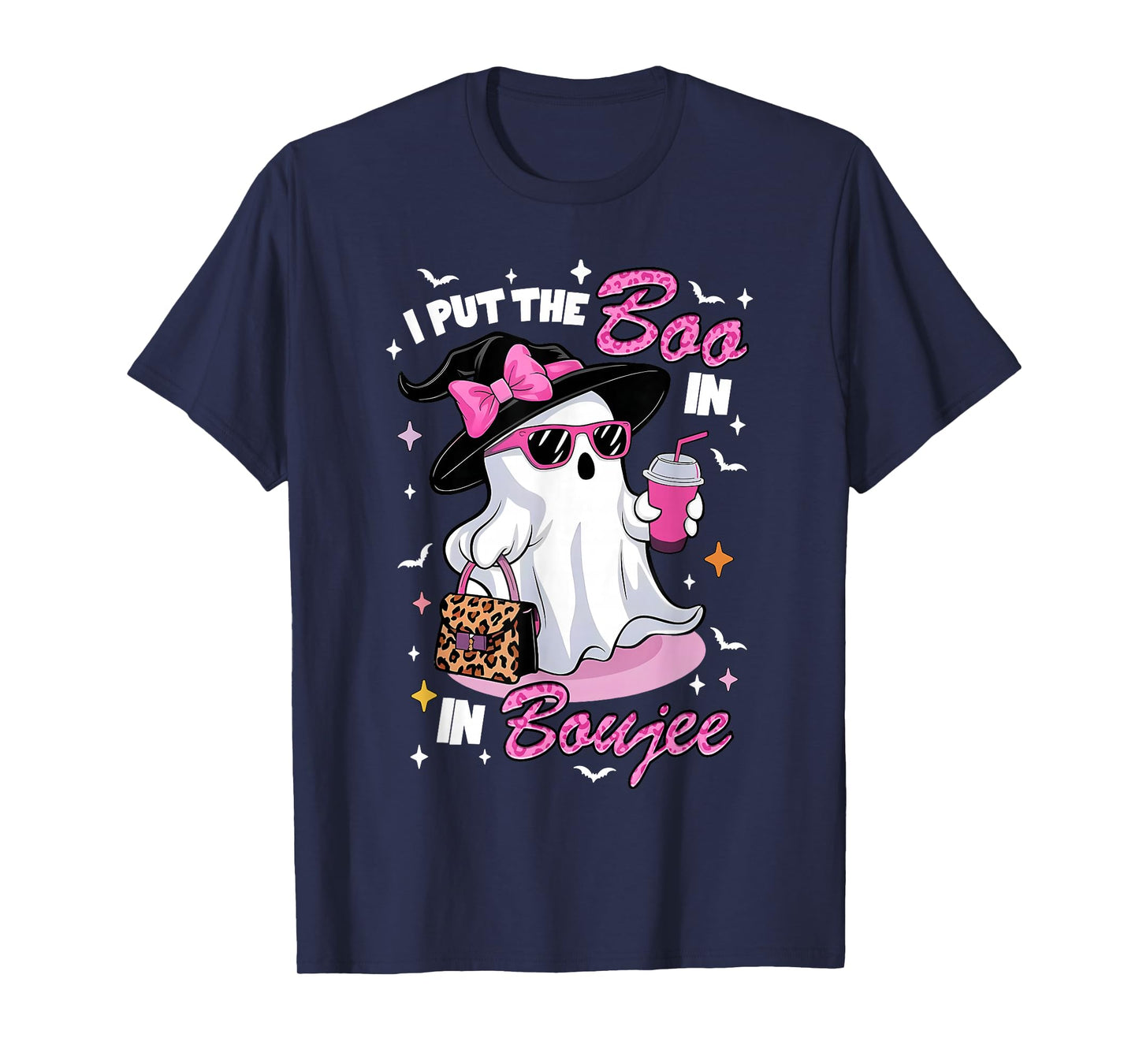 Pink Coquette Leopard Ghost Coffee Halloween Boujee Ghost T-Shirt
