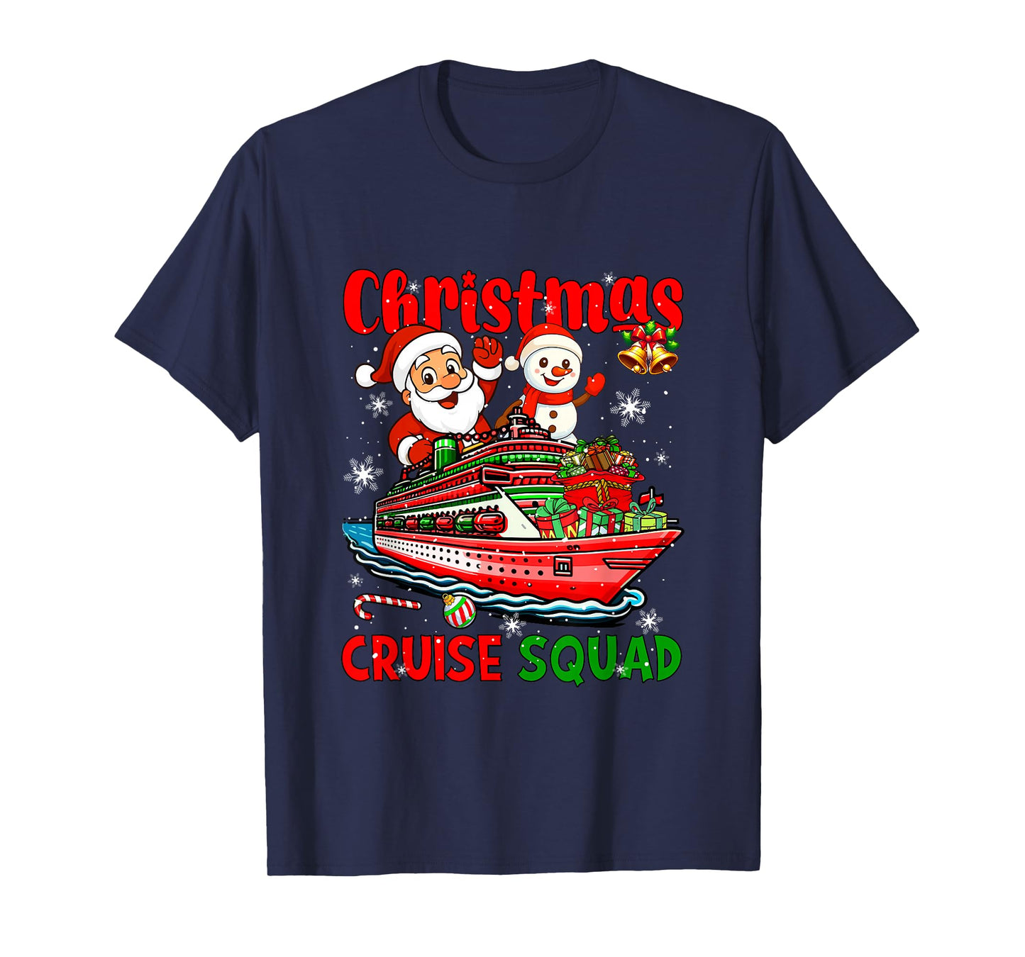 Cruise Squad Christmas Santa Snowman On Colorful Cruise Ship T-Shirt