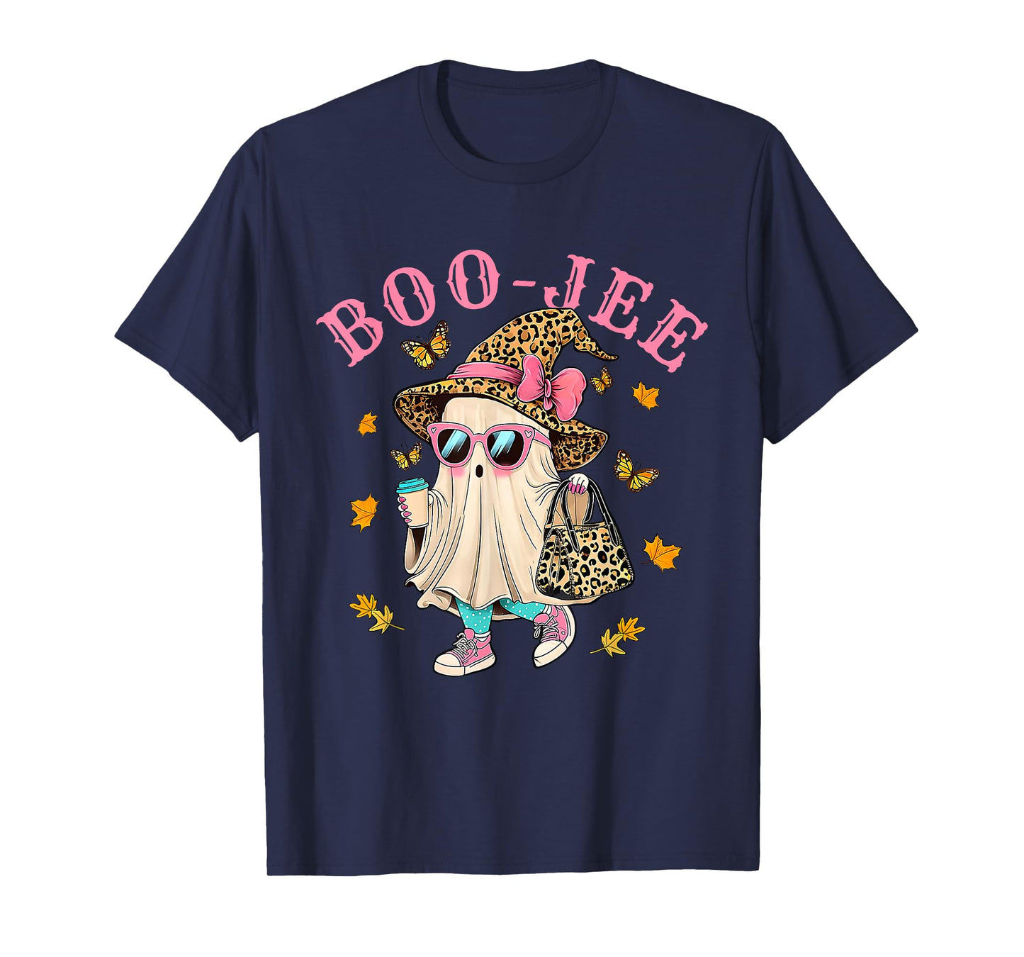 Coquette Leopard Ghost Coffee Boo-JEE Halloween Boujee Fall T-Shirt