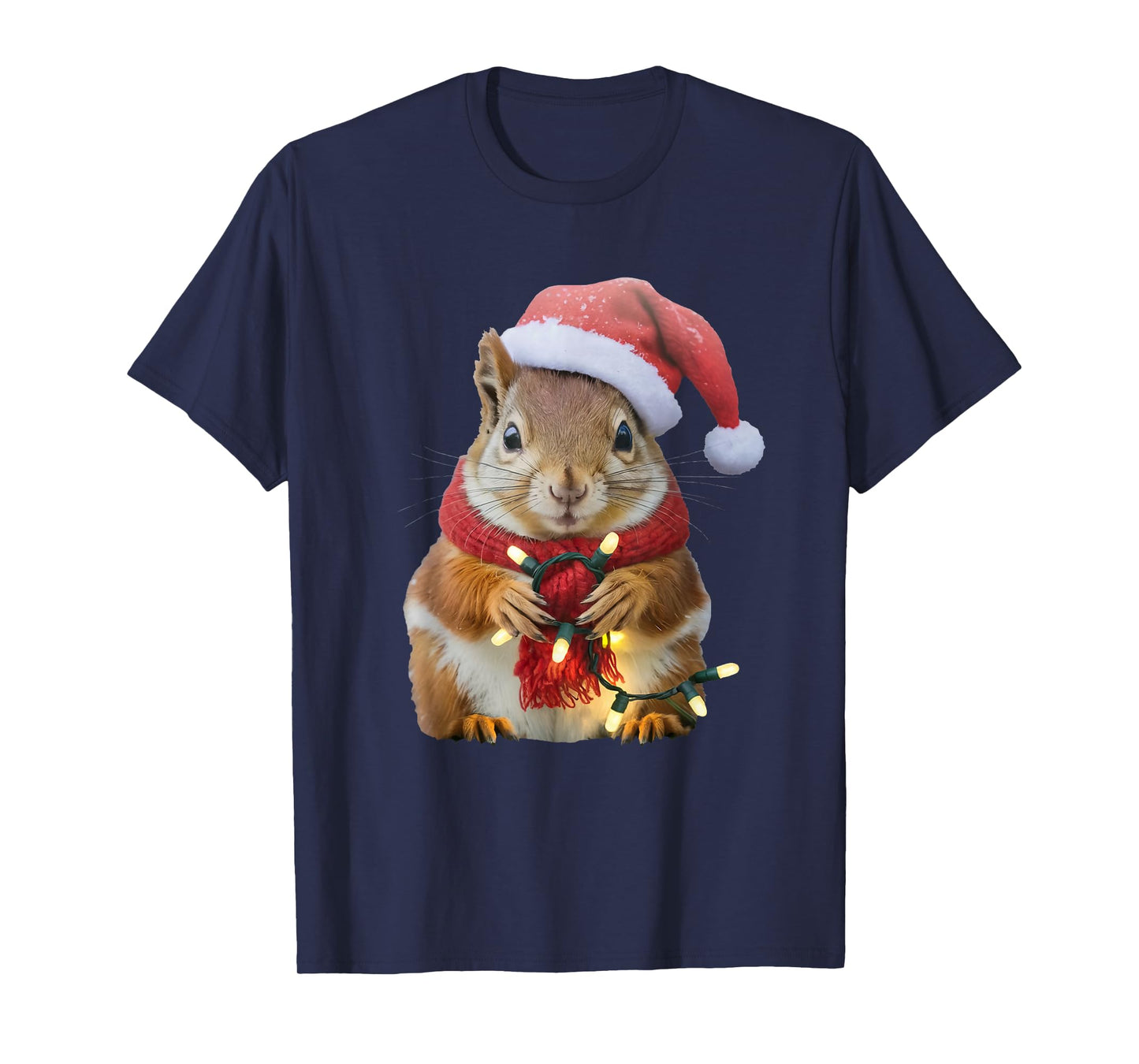 Funny Christmas Squirrel Lights Cute Squirrel Xmas Santa Hat T-Shirt